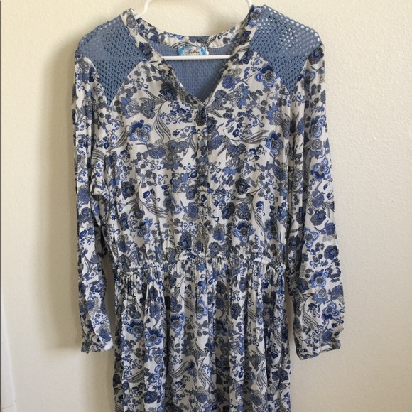 J Gee Blue floral print long sleeve dress - Picture 1 of 3